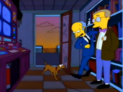 "Oh, for God's sake! (slams door shut) Good bye, Springfield. From Hell's heart, I stab at thee!"